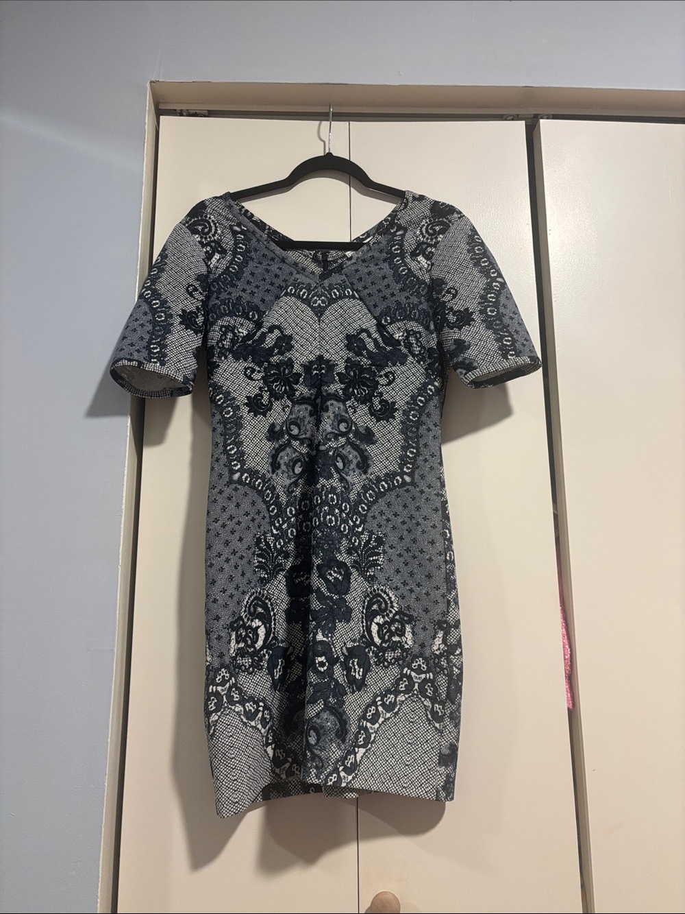 Yoana Baraschi Navy and White Short Sleeve Mini Dress